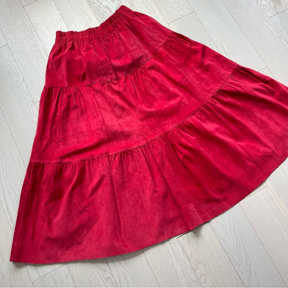 Vintage 90s Britches of Georgetown Maxima red genuine leather suede maxi skirt